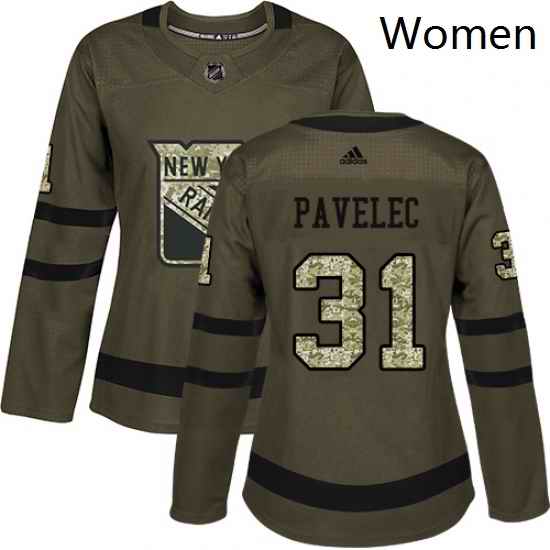Womens Adidas New York Rangers 31 Ondrej Pavelec Authentic Green Salute to Service NHL Jersey